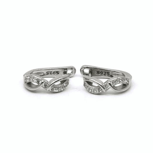Silver white stone wavy earrings