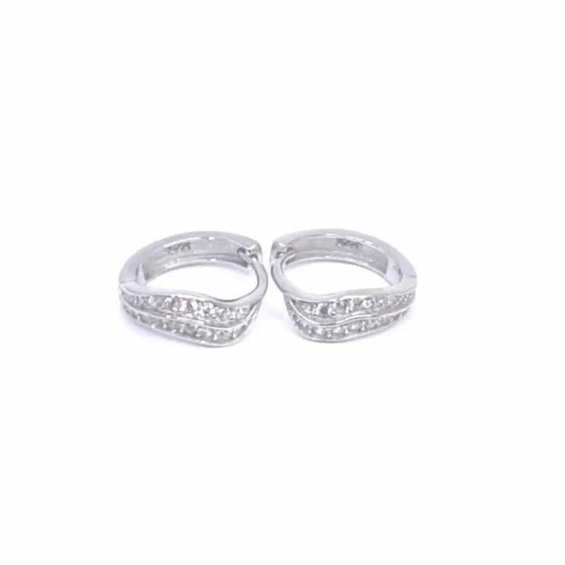 Silver white stone wavy small hoop earrings