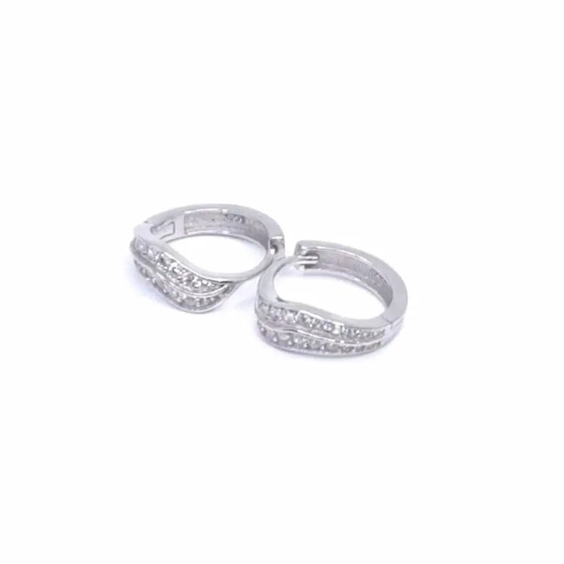 Silver white stone wavy small hoop earrings