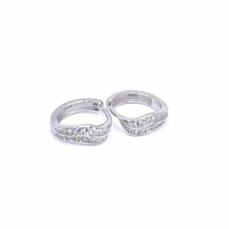 Silver white stone wavy small hoop earrings