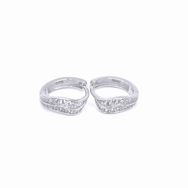 Silver white stone wavy small hoop earrings