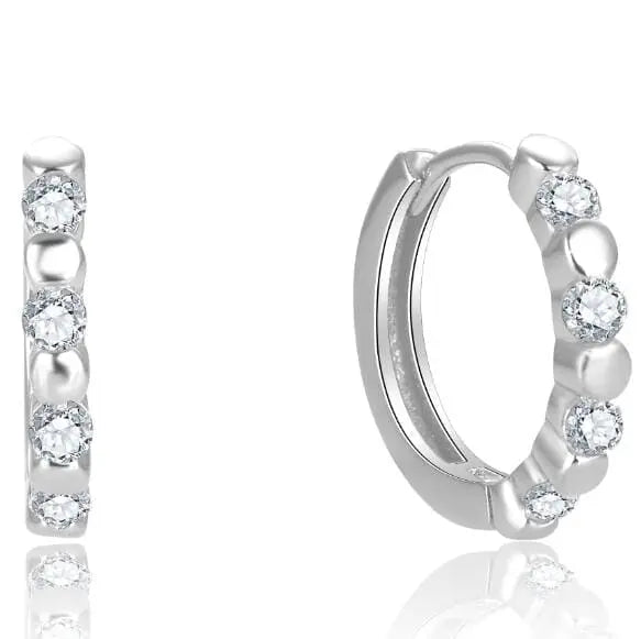 Silver white stone hoop earrings