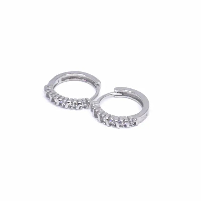 Silver white stone small hoop earrings