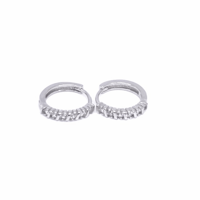 Silver white stone small hoop earrings