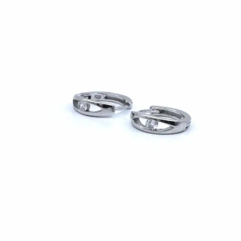 Silver white stone small hoop earrings