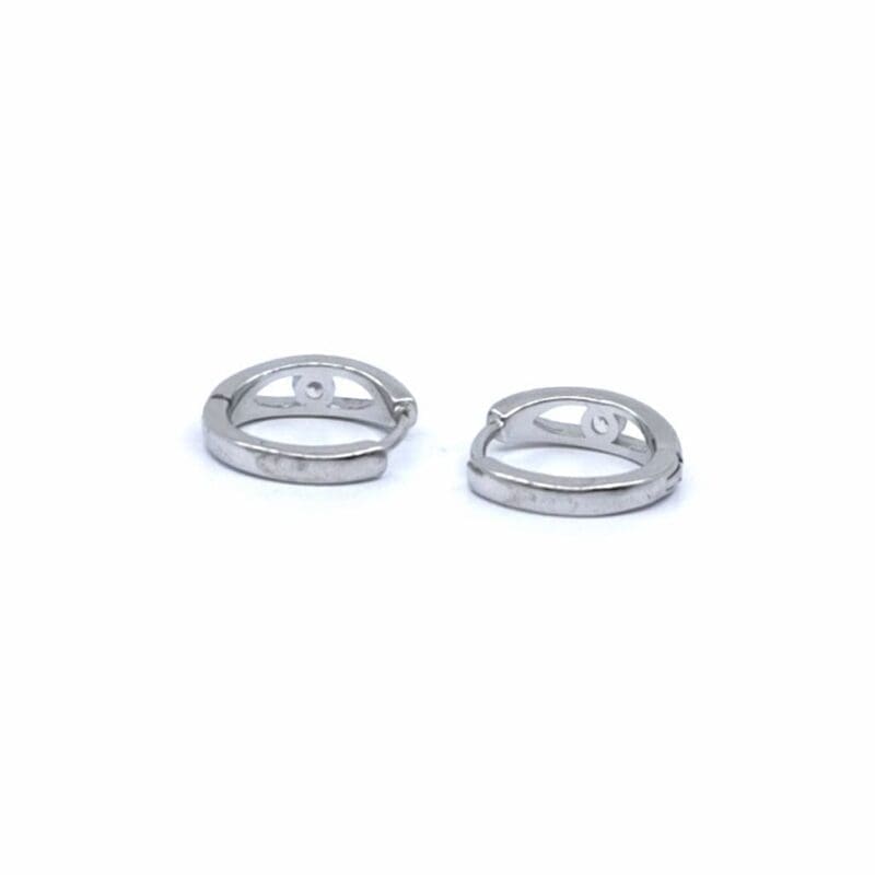 White stone small hoop earrings in hallmarked, rhodium-plated 925 sterling silver – side view – DRESCHER Jewellery®