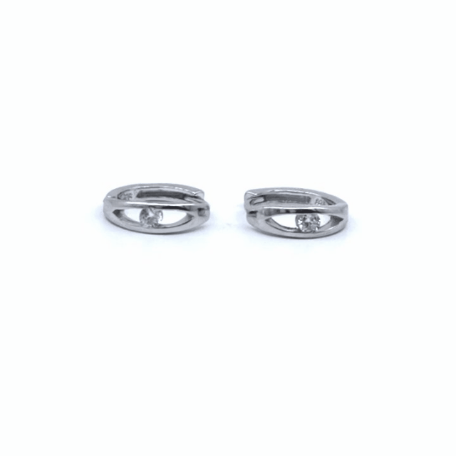 Silver white stone small hoop earrings
