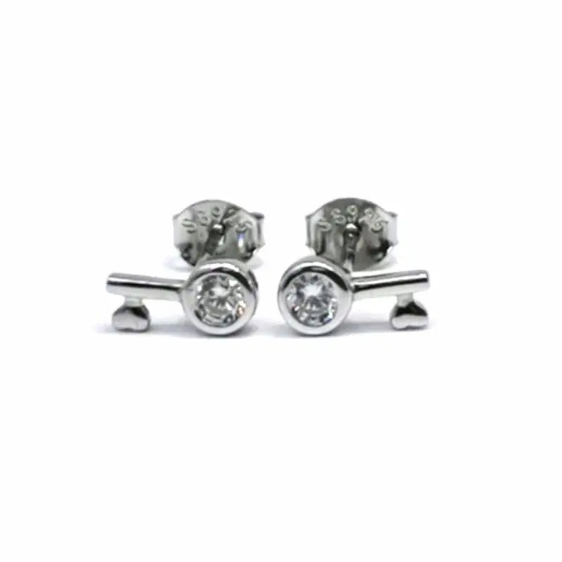 Silver white stone key earrings