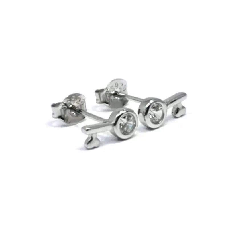 Silver white stone key earrings