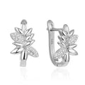 Silver white stone leaf pattern French lock earrings for women