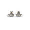 Silver white stone leaf stud earrings