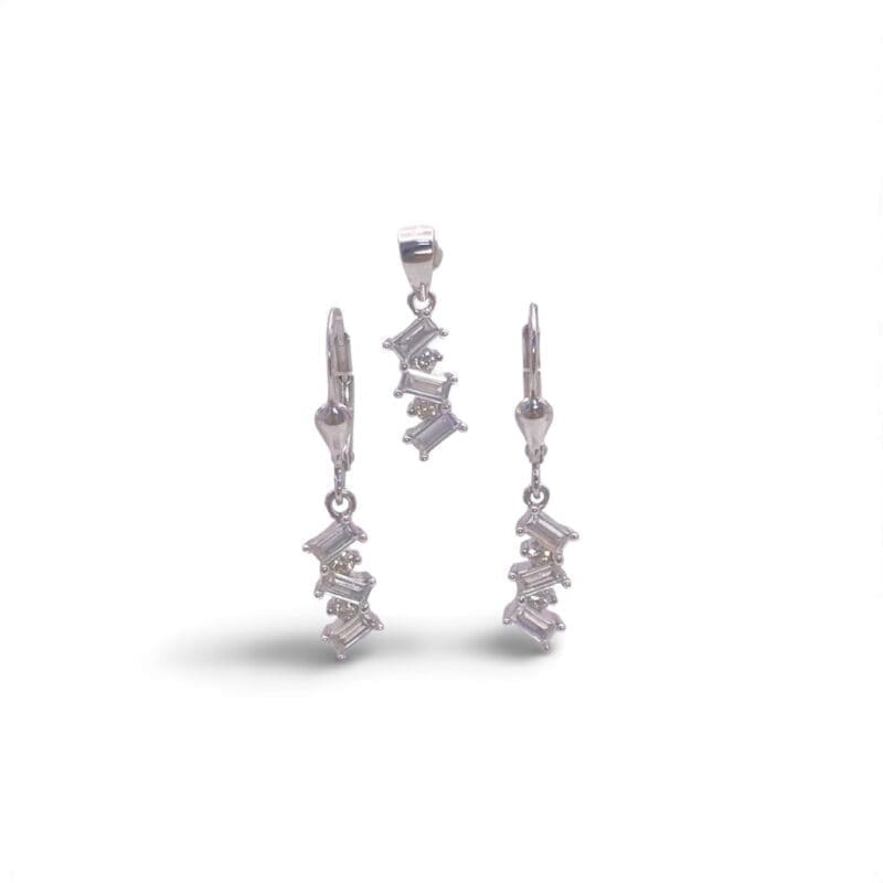 white stone hanging jewellery set in hallmarked, rhodium-plated 925 sterling silver – alternate front view – DRESCHER Jewellery®