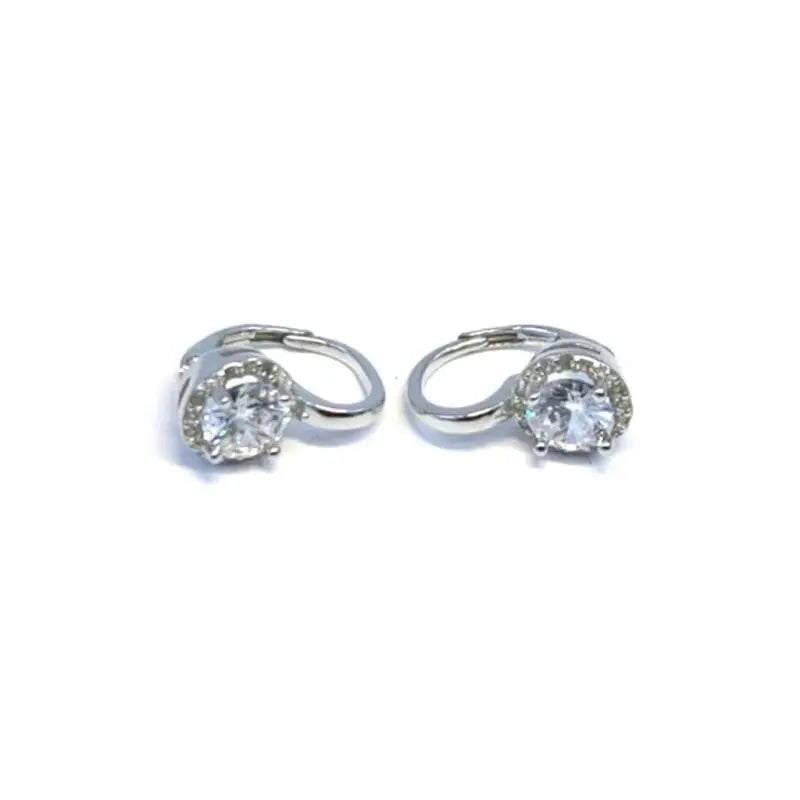 Round white stone swirl leverback earrings in hallmarked, rhodium-plated 925 sterling silver – front and side views – DRESCHER Jewellery®