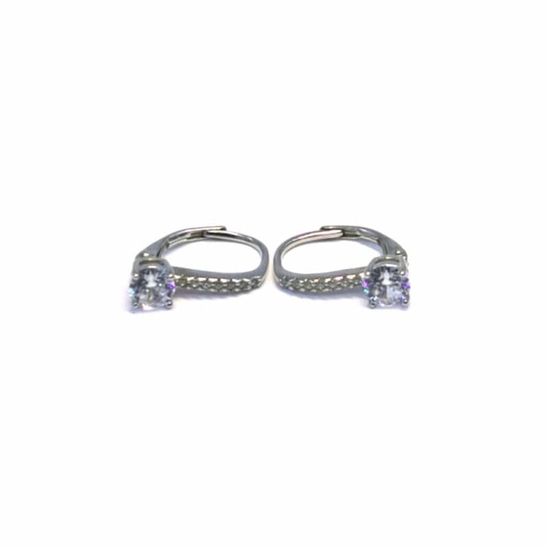 Pale purple four-claw stone leverback earrings in hallmarked, rhodium-plated 925 sterling silver – front and side views – DRESCHER Jewellery®