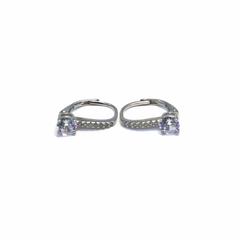 Pale purple four-claw stone leverback earrings in hallmarked, rhodium-plated 925 sterling silver – front and side views – DRESCHER Jewellery®