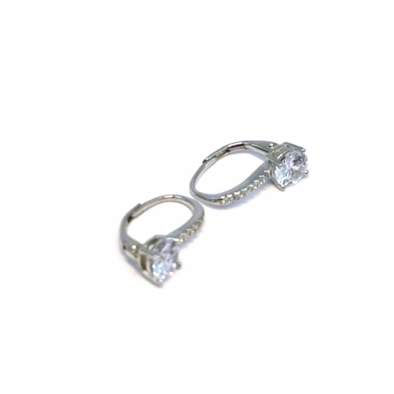 White stone leverback earrings in hallmarked, rhodium-plated 925 sterling silver – side view – DRESCHER Jewellery®