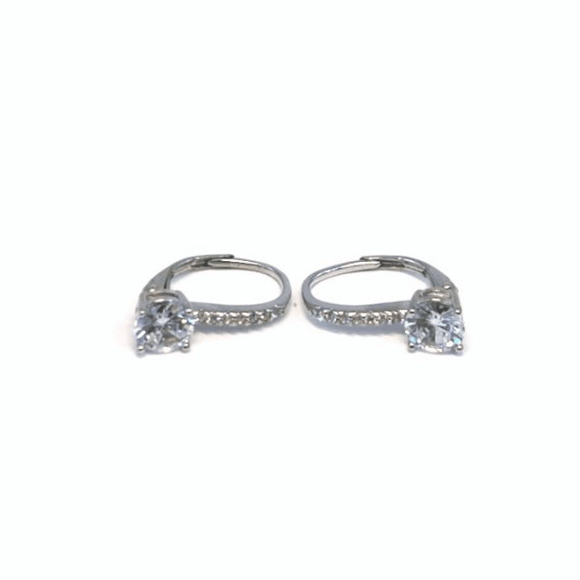 Silver white stone earrings with patent closure