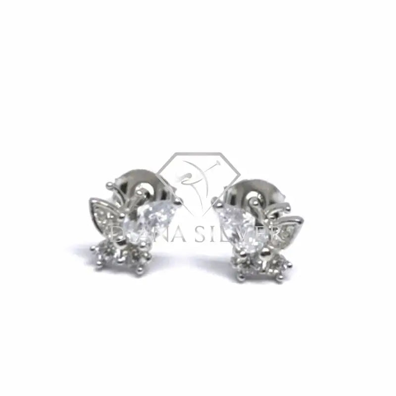 Silver white stone butterfly earrings