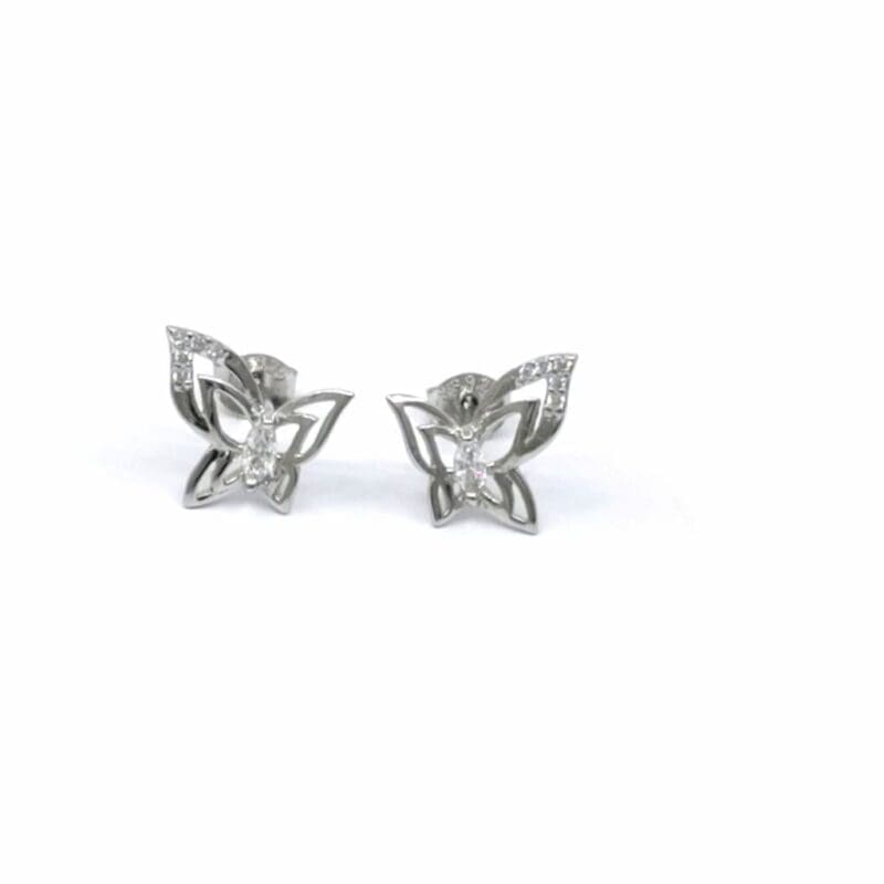Open butterfly stud earrings in hallmarked, rhodium-plated 925 sterling silver – front view – DRESCHER Jewellery®