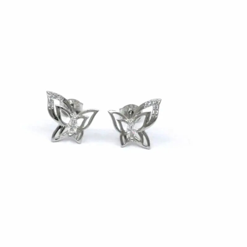Open butterfly stud earrings in hallmarked, rhodium-plated 925 sterling silver – front view – DRESCHER Jewellery®