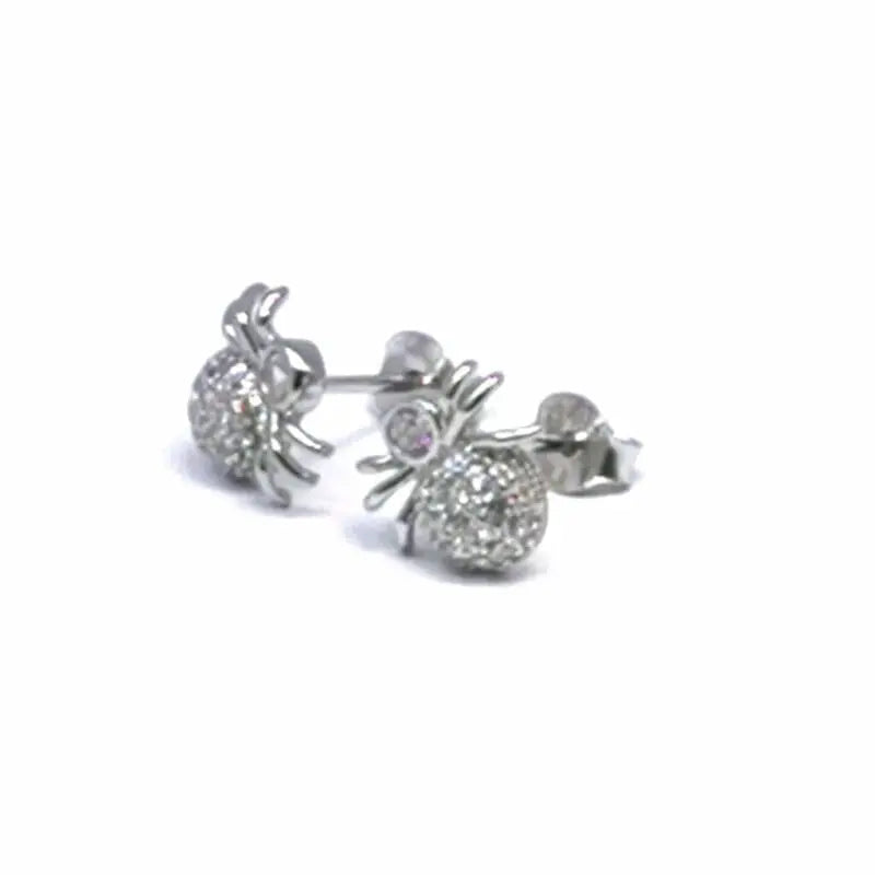 Silver white stone spider earrings
