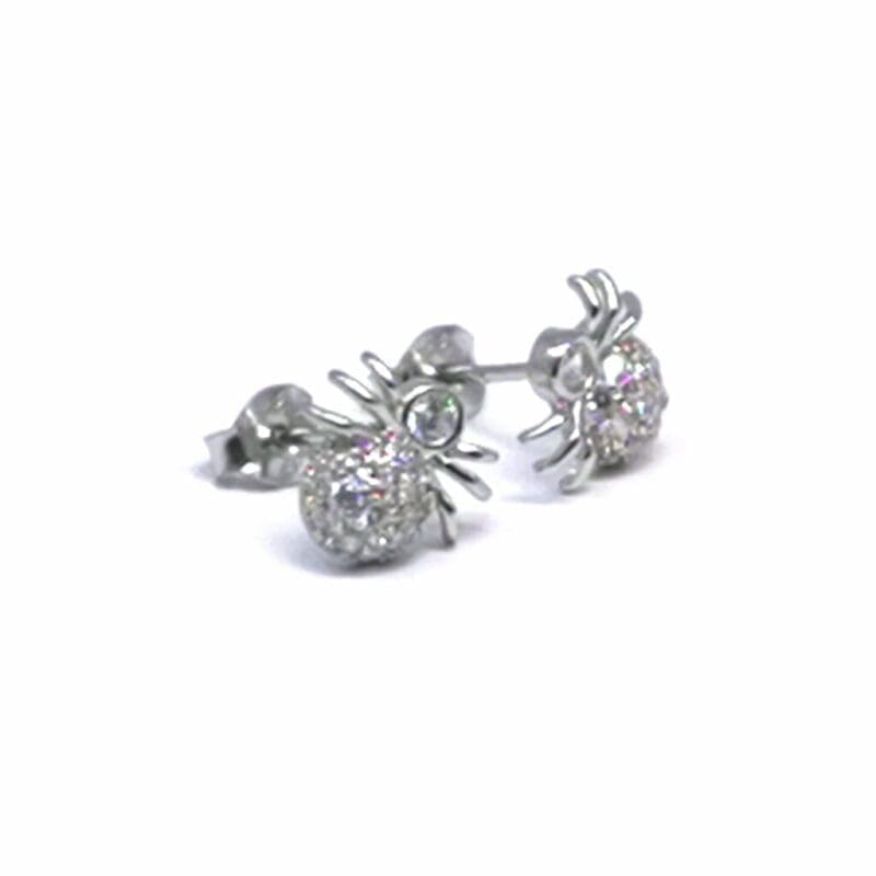 White stone spider stud earrings in hallmarked, rhodium-plated 925 sterling silver – back view – DRESCHER Jewellery®