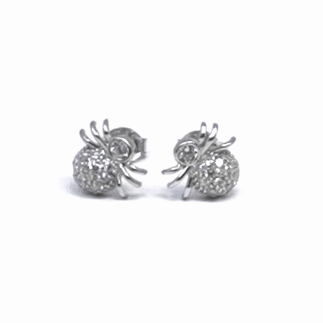 Silver white stone spider earrings