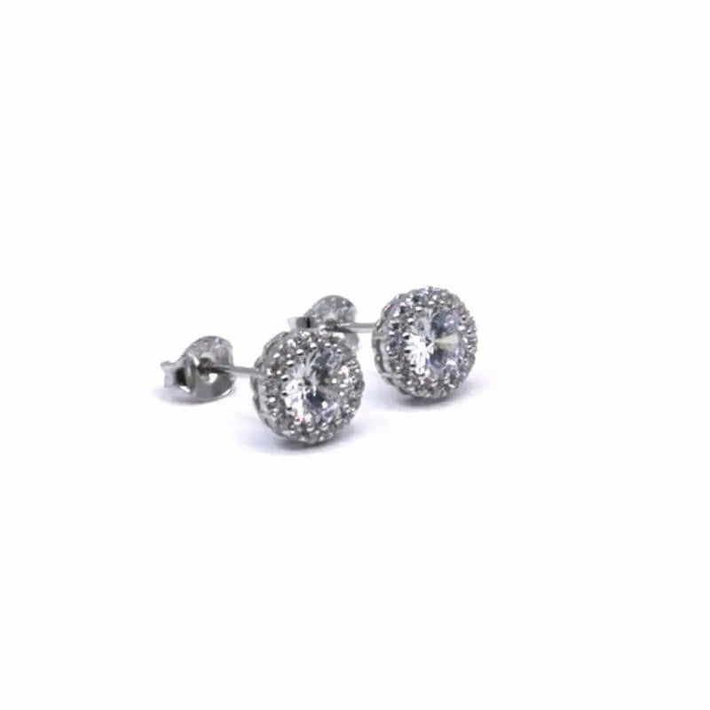 Silver white stone stud earrings