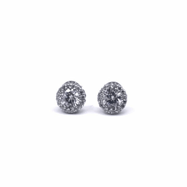 Silver white stone stud earrings