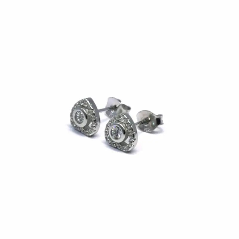 Silver white stone heart earrings
