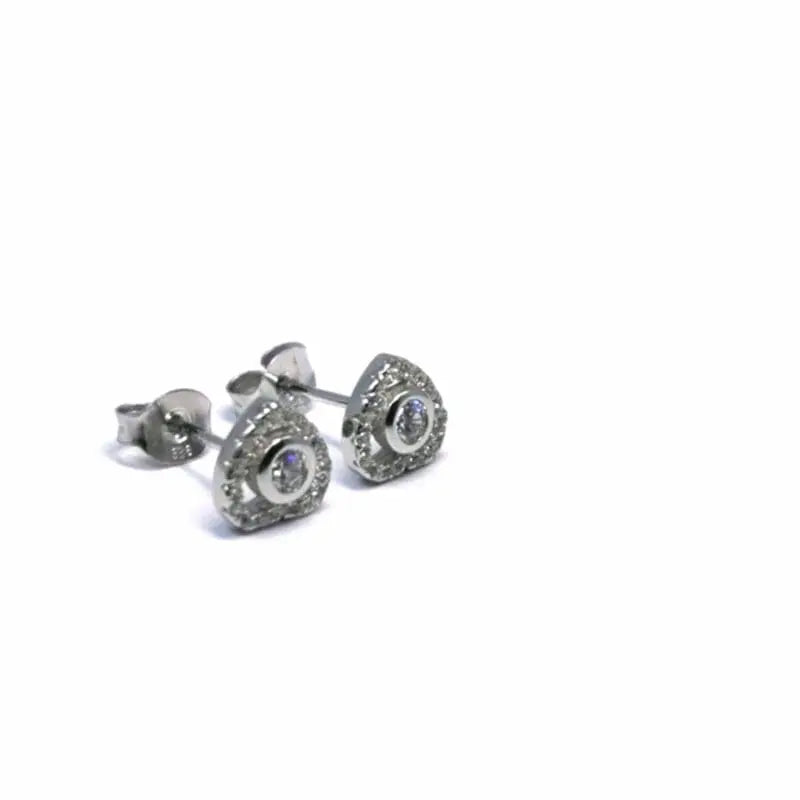 Silver white stone heart earrings