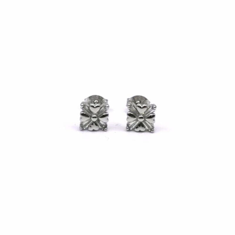 white stone heart earrings in hallmarked, rhodium-plated 925 sterling silver – alternate front view – DRESCHER Jewellery®