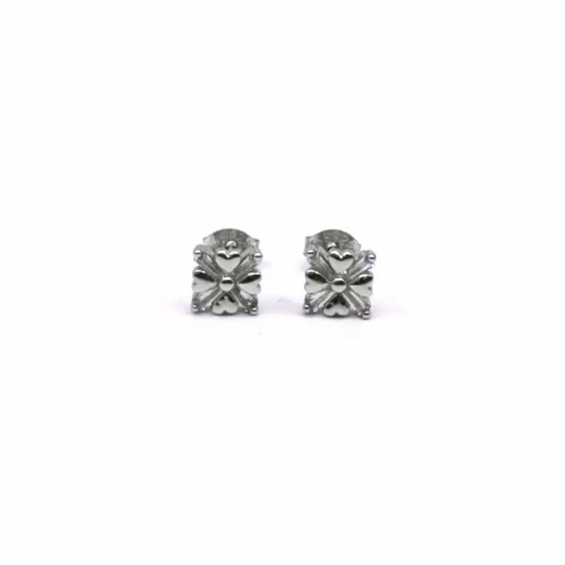 white stone heart earrings in hallmarked, rhodium-plated 925 sterling silver – front view – DRESCHER Jewellery®
