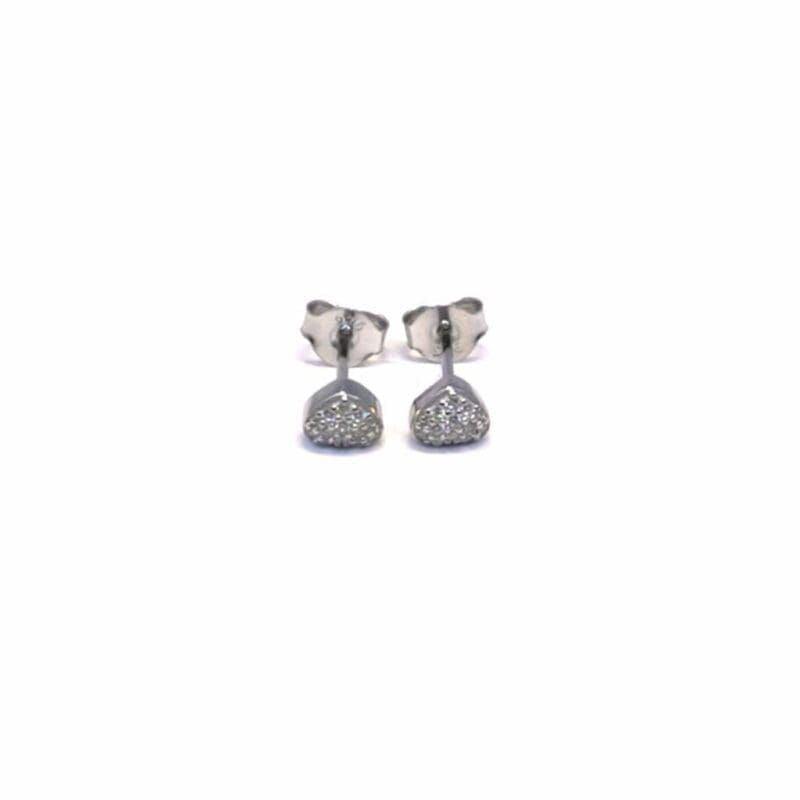 Pavé white stone heart stud earrings in hallmarked, rhodium-plated 925 sterling silver – front view – DRESCHER Jewellery®