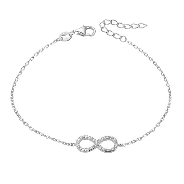 white stone infinity sign chain bracelet in hallmarked, rhodium-plated 925 sterling silver – full front view – DRESCHER Jewellery®