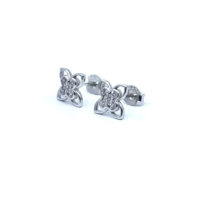 Silver white stone flower earrings