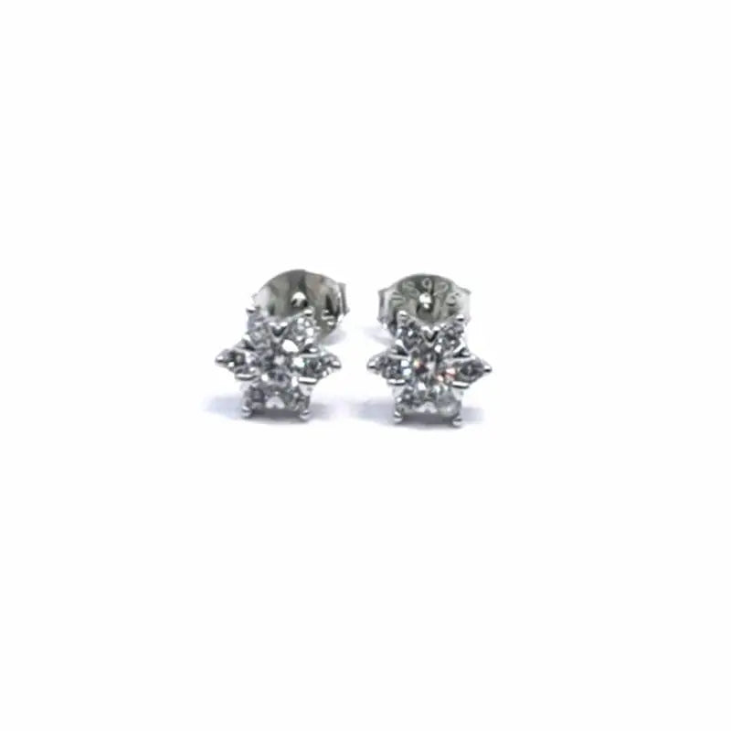 white stone flower earrings in hallmarked, rhodium-plated 925 sterling silver – front view – DRESCHER Jewellery®