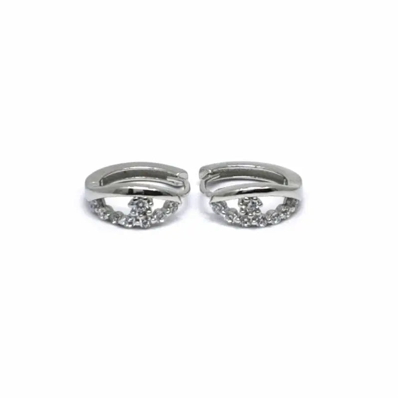 Small hoop earrings with silver white stones and flowers