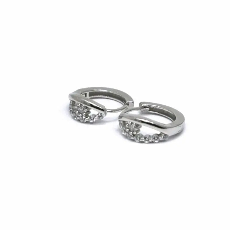 Small hoop earrings with silver white stones and flowers