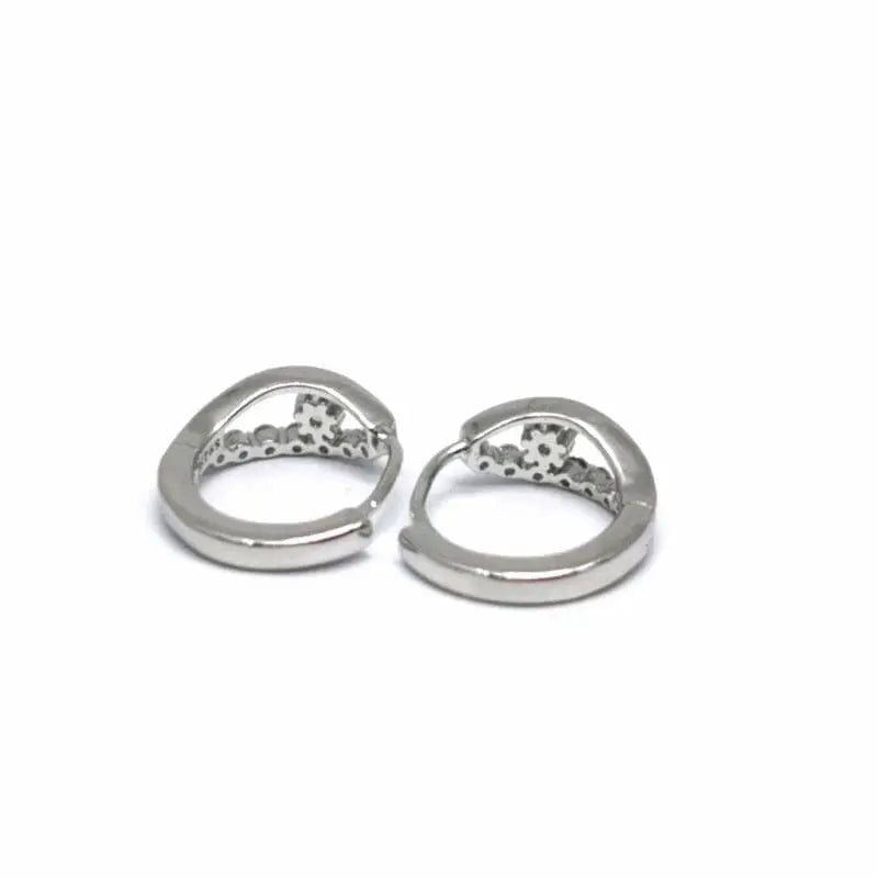 Small hoop earrings with silver white stones and flowers