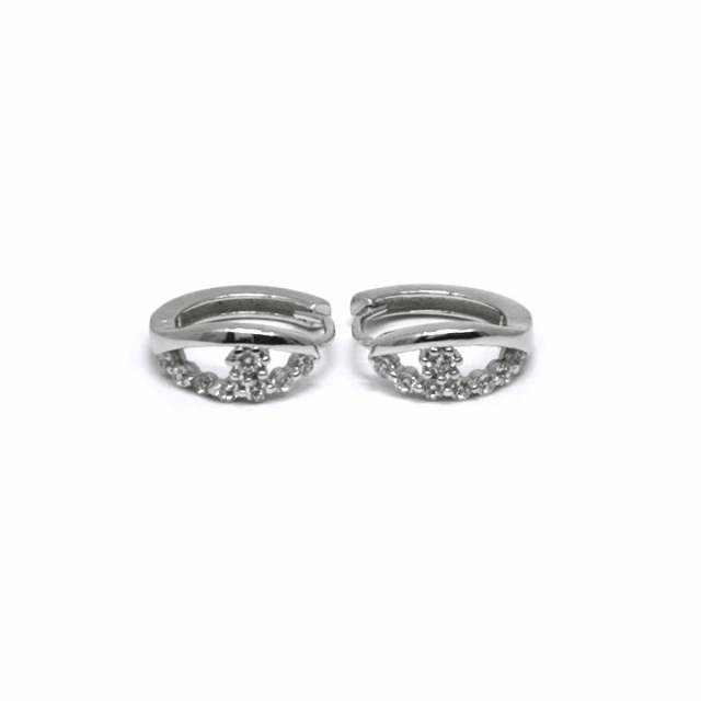 Small hoop earrings with silver white stones and flowers