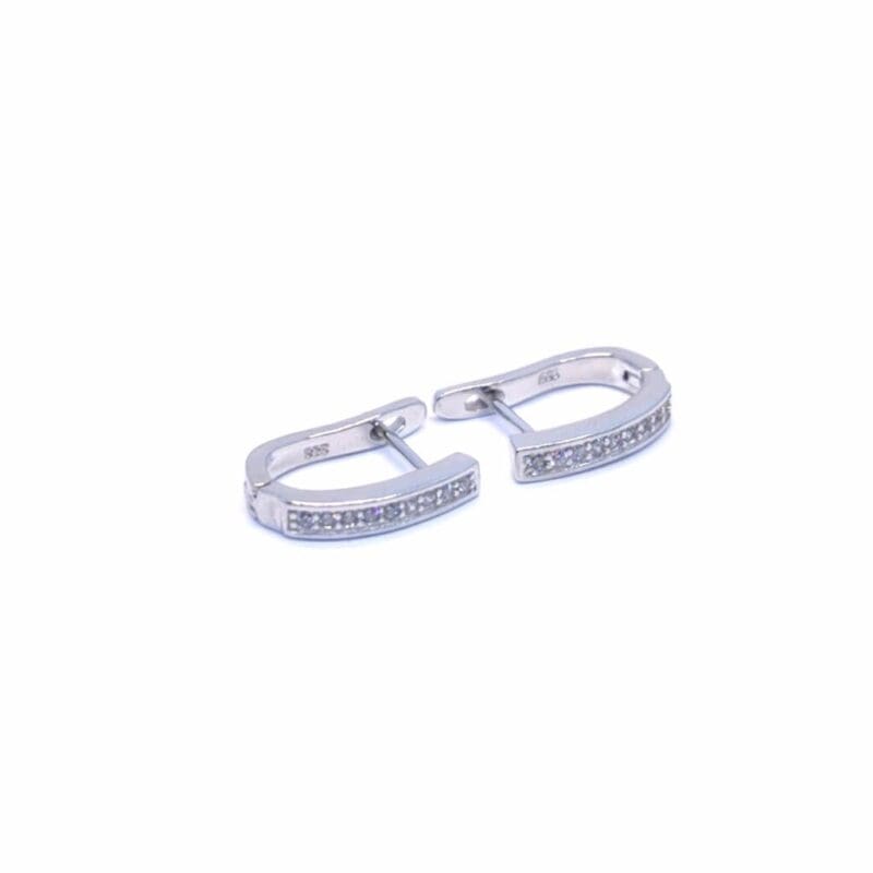 Row-set white stone French clasp earrings in hallmarked, rhodium-plated 925 sterling silver – side view – DRESCHER Jewellery®
