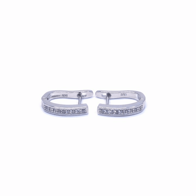 Silver white row of stones French clasp earrings