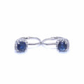 Silver white-dark blue stones 4 claw stud earrings with patent closure