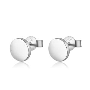 Polished round stud earrings in hallmarked, rhodium-plated 925 sterling silver – front view – DRESCHER Jewellery®