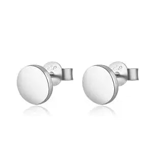 Polished round stud earrings in hallmarked, rhodium-plated 925 sterling silver – front view – DRESCHER Jewellery®