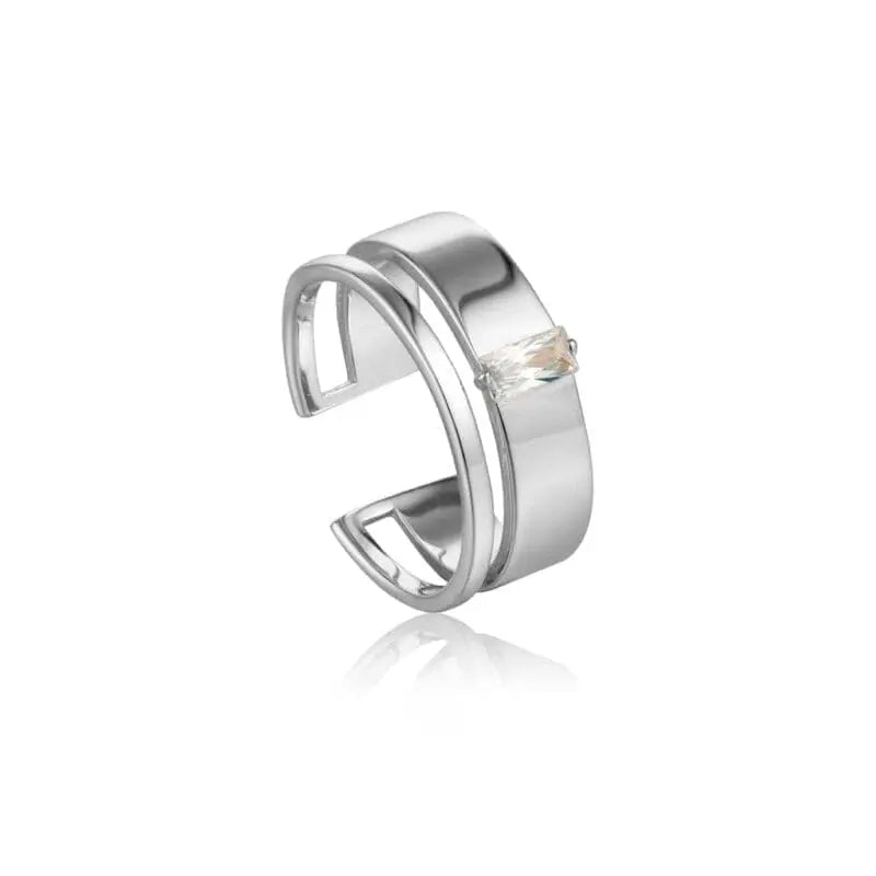 Silver shiny wide adjustable ring