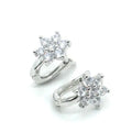 Silver French clasp earrings with white stone flower pattern
