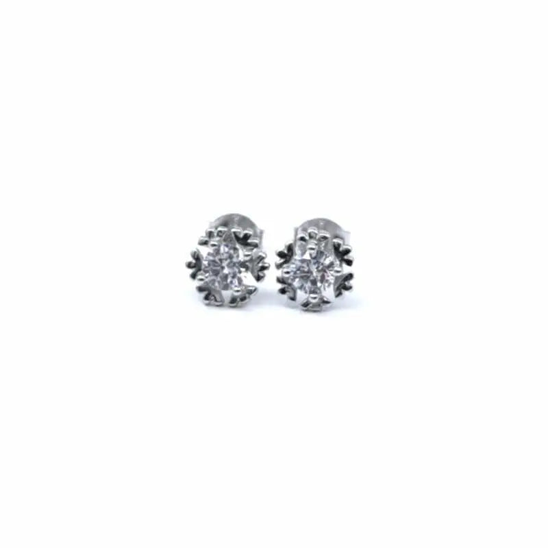 Silver snowflake white stone earrings