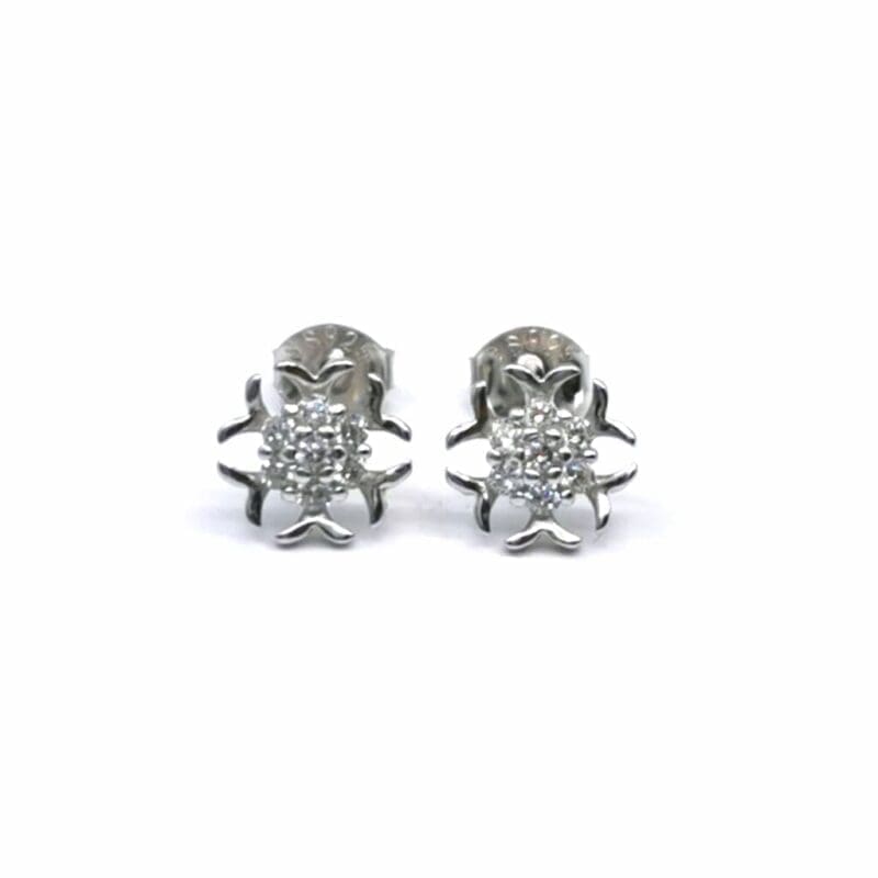snowflake white stone earrings in hallmarked, rhodium-plated 925 sterling silver – alternate front view – DRESCHER Jewellery®